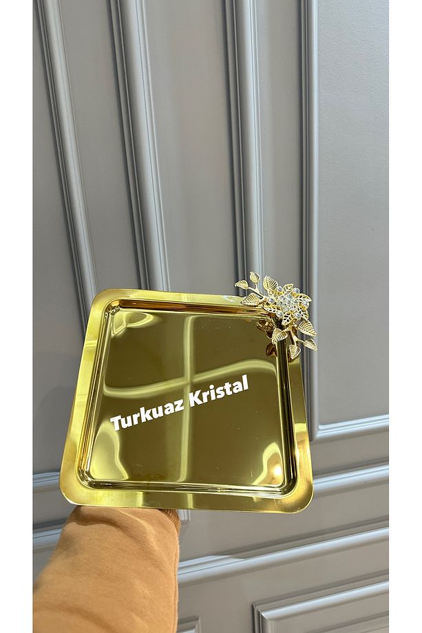 2 Adet Metal Gold Tek Kişilik Çay Kahve Sunum Tepsisi - 2