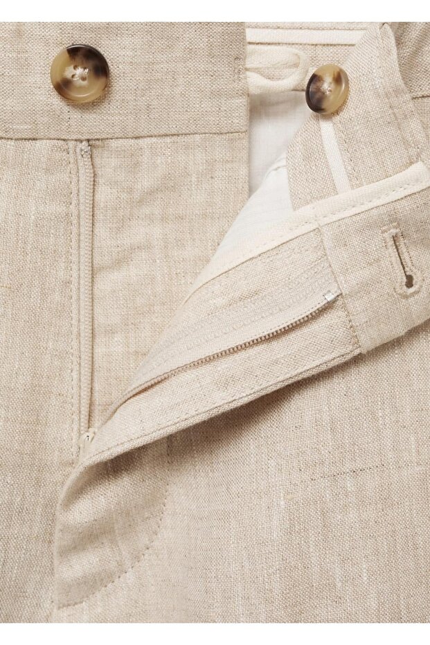 Dar kesim %100 keten bermuda şort - 5