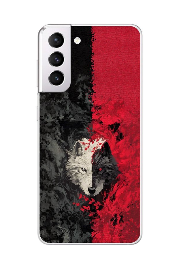 Samsung Galaxy S21 Compatible Transparent Case Wolf Design