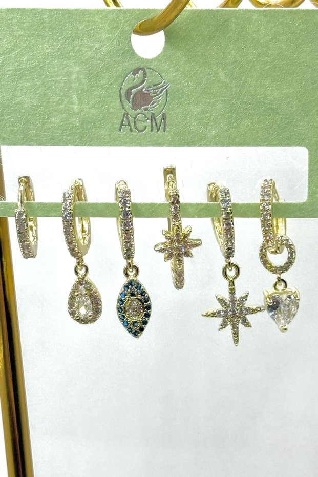 Women's Earrings Imported Full Zircon Series 6 Drop Eye Pole Star Heart Tarnish Free Earrings