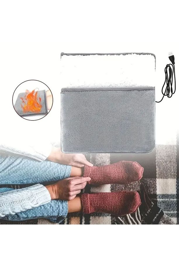 Elektrikli Ayak Isıtıcı, Yumuşak Peluş Yıkabilir Kare Ayak Isıtma Pedı, USB, Taşınabilir - 3
