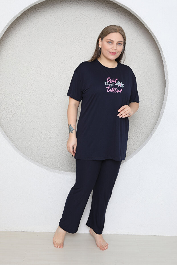 Plus Size Lycra Ring Viscose Short Sleeve Summer Pajama Set