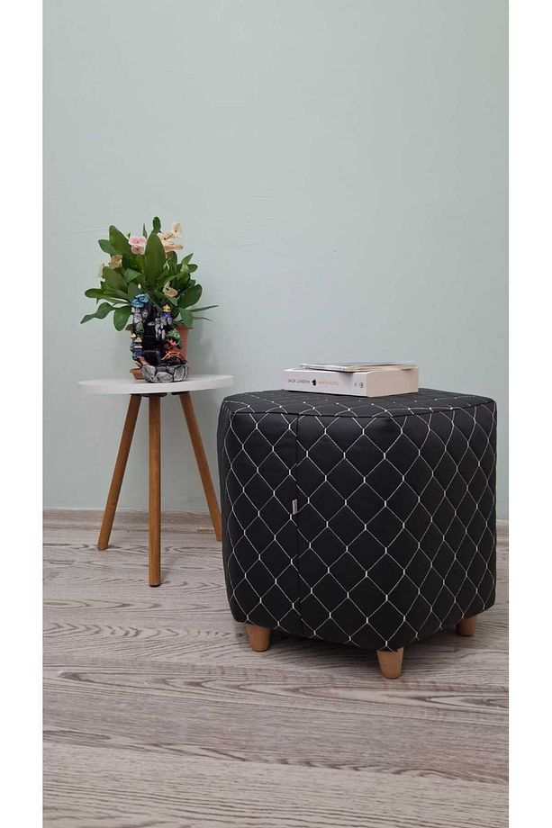 Ahşap Ayaklı Kapitone Suni Deri Altıgen Puf&bench Koltuk/tabure - 1