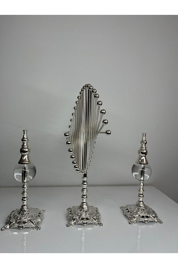 3 'lü Lüks ve Şık Silver Spiral set Masa Dekoru - Modern Tasarımlı Dekoratif Aksesuar, Ev ve Ofis - 4