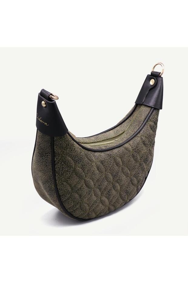 Uderra Khaki Green Quilted Genuine Leather Shoulder Bag-S1Km0006