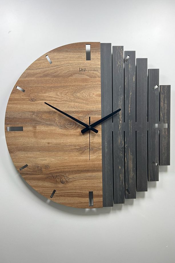 Ahşap Dekoratif Duvar Saati, 60cm, Ahşap Modern Duvar Saati, Salon Duvar Saati, Mutfak Duvar Saati - 1
