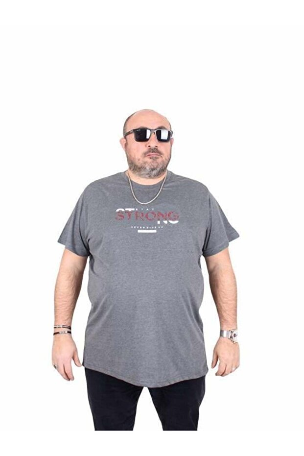 Men's Large Size Crew Neck T-Shirt Strong 25167 Anthracite Melange