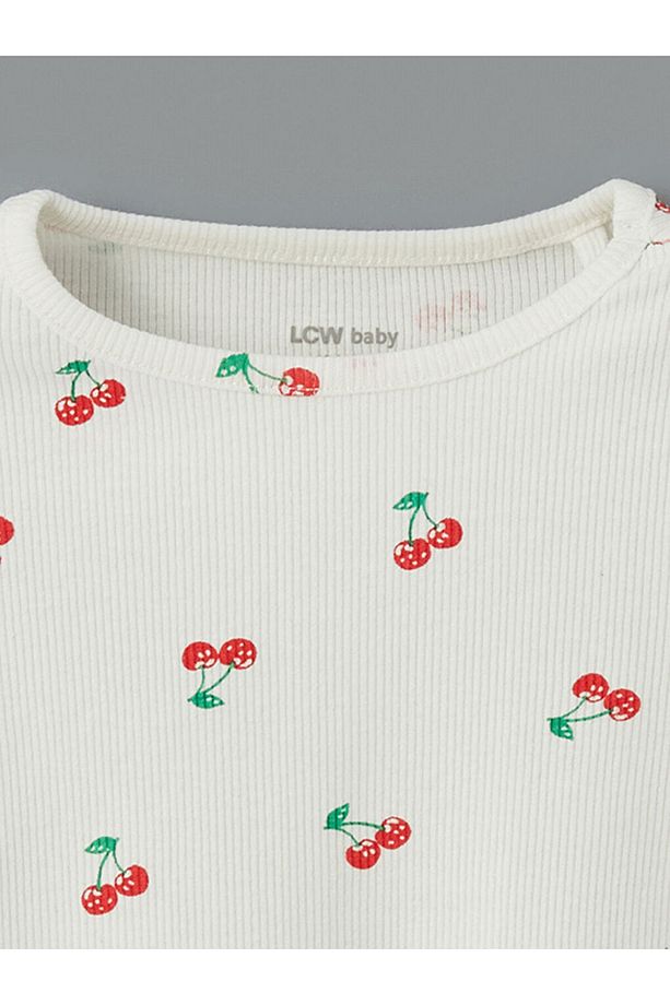 LCW baby Ekru Kiraz Baskılı Kız Bebek Şortlu Pijama Takım - 4