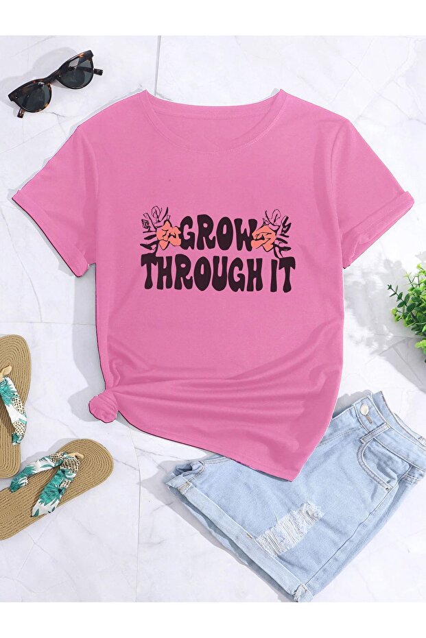 تي شيرت مطبوع كبير الحجم GROW THROUGH IT