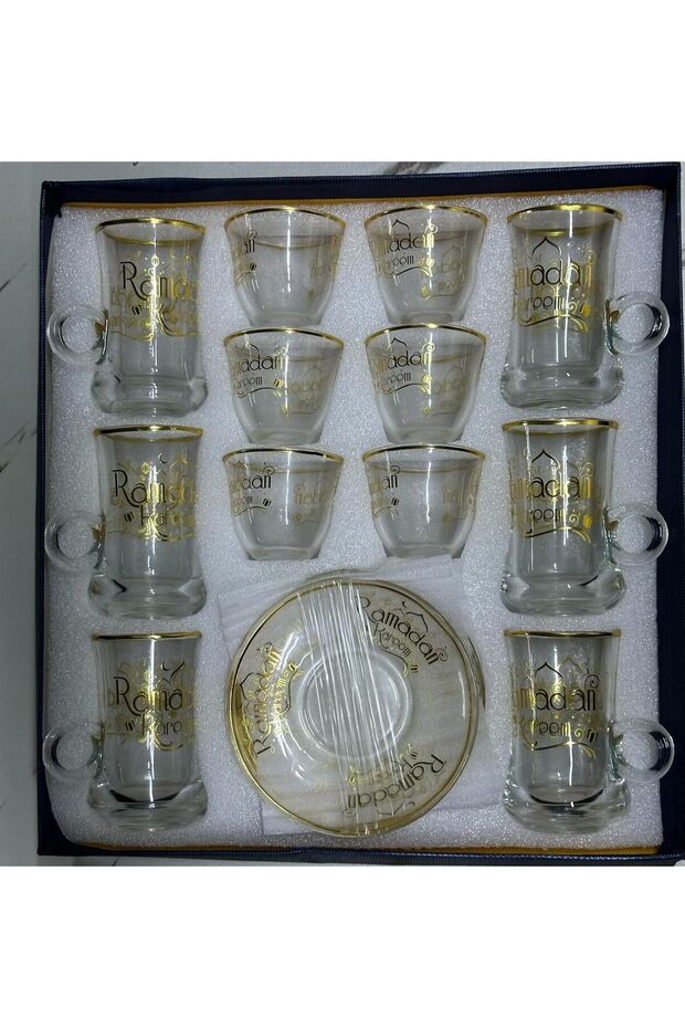 Ramadan Kareem Turkish set of 6 coffee cups, 6 tea cups and 6 saucers, gold color
