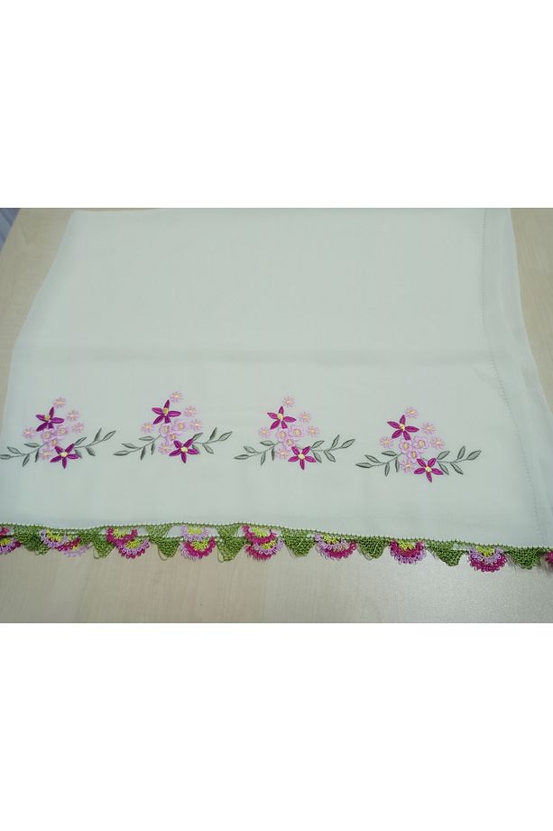 El Emeği Nakış Işlemeli Iğne Oyalı Namaz Örtüsü Çeyizlik Mevlit Başörtüsü Krep Kumaş 145x75 Cm - 3