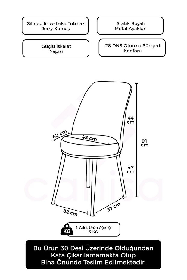 Dexa Serisi Krem Renk 4 Adet Sandalye, Renk Krem, Ayaklar Krom - 3