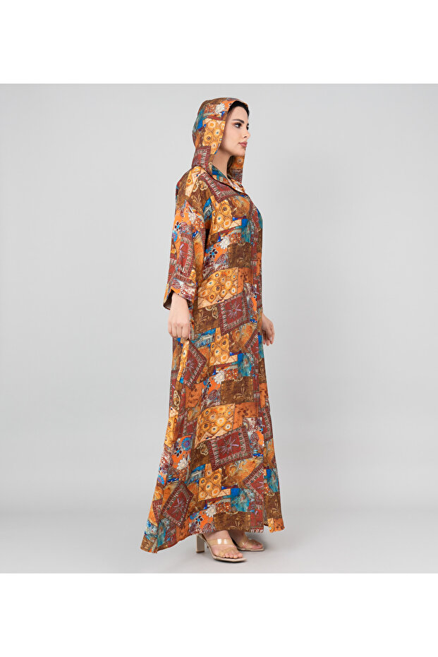 Pattern Printed Hooded Jalabiya - 3
