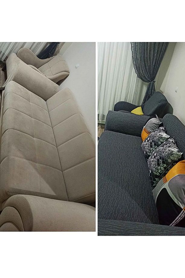 Streç Lastikli Jakarlı 3 3 1 1 Koltuk Örtüsü Takımı| Kanepe Kılıfı| Çekyat Örtüsü| Koltuk Kılıfı - 5