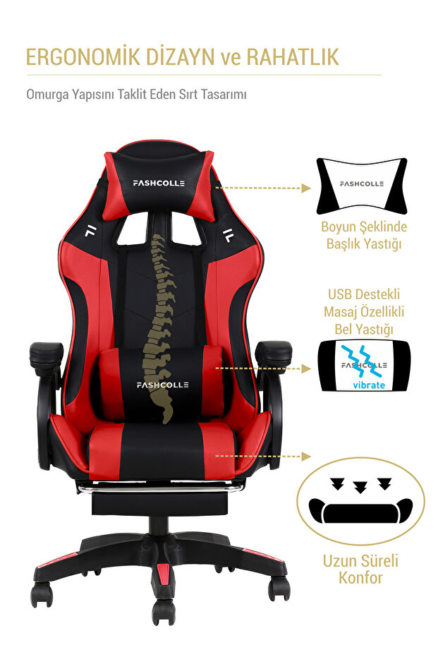 Dynamic Red Masajlı Oyuncu Koltuğu - 8