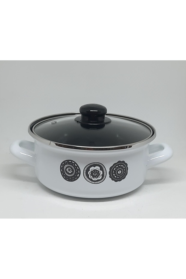 20 cm 1750 ml Flat Flowered Enamel Pot