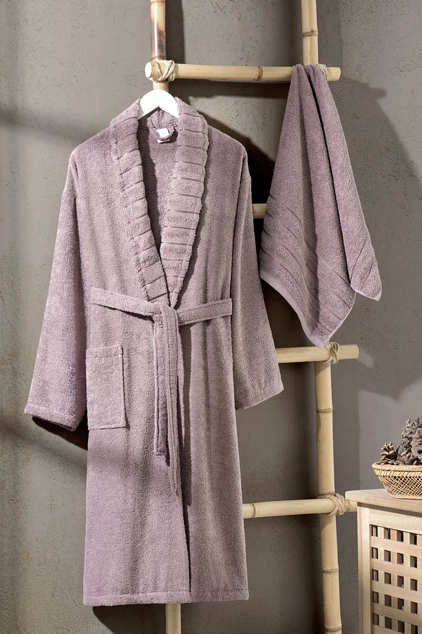 Soft Elegance Banyo Tek Kişilik Bornoz Takımı %100 Pamuklu - 2