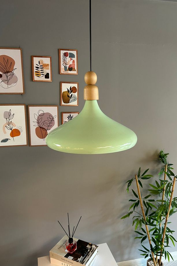 Mint Tekli Avize Kalın Ahşap Boncuk Sarkıt Salon Mutfak Pastane Lamba Aydınlatma Avizeler - 2