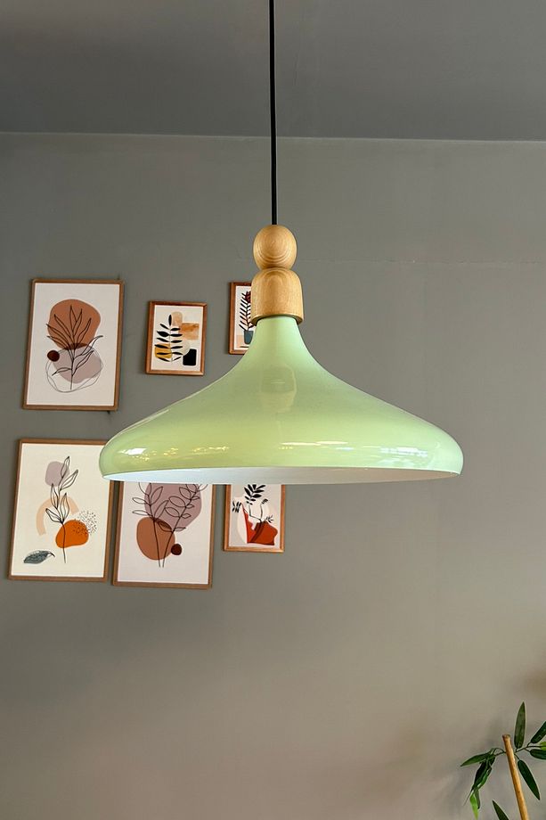 Mint Tekli Avize Kalın Ahşap Boncuk Sarkıt Salon Mutfak Pastane Lamba Aydınlatma Avizeler - 1