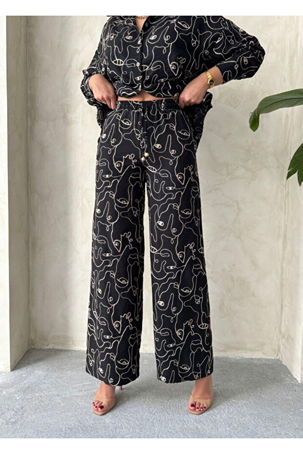 Embroidered Linen Blended Trousers