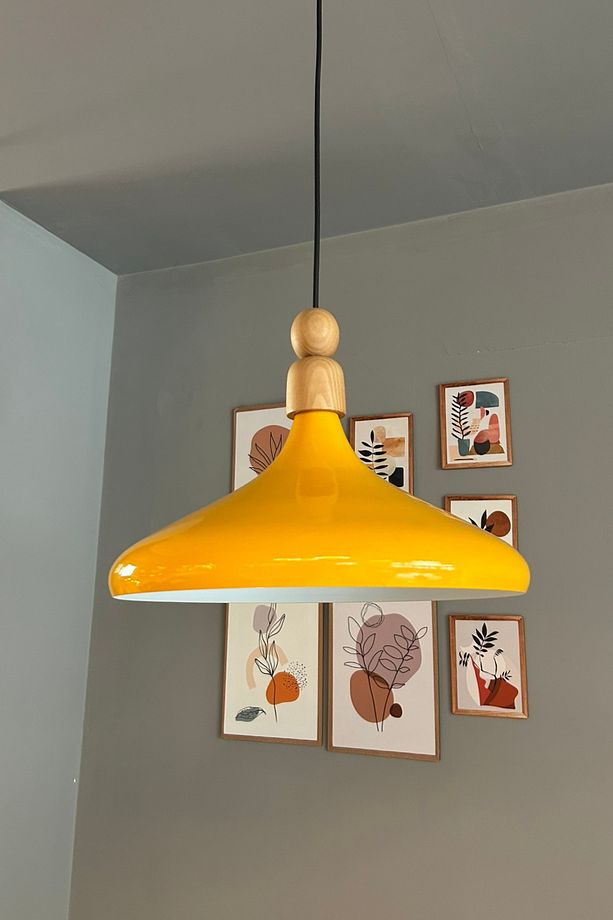 Sarı Tekli Avize Kalın Ahşap Boncuk Sarkıt Salon Mutfak Pastane Lamba Aydınlatma Avizeler - 8