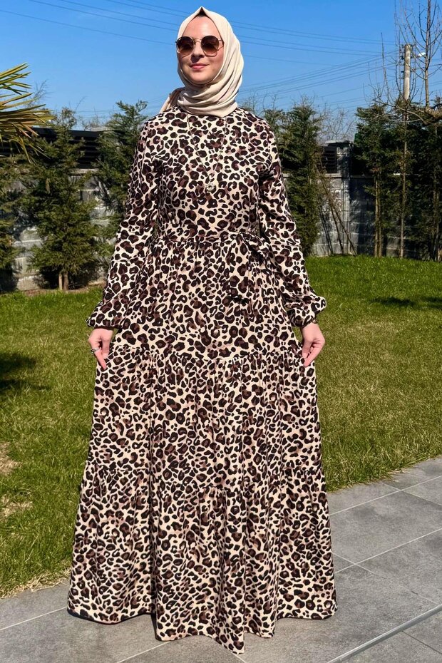 فستان بني بنقشة الفهد - 1