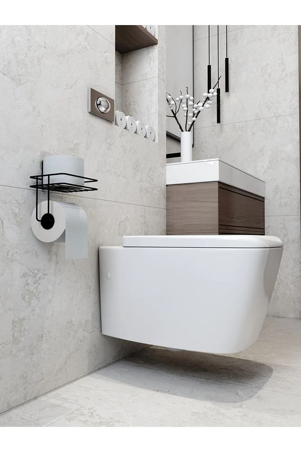 Delmeye Son Yapışkanlı Tuvalet Kağıtlığı Wc Kağıtlık Tutucu Siyah S-120 - 3