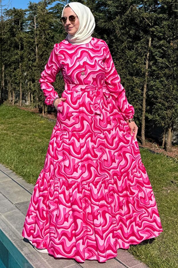 Rochie cu model acvatic roz - 5
