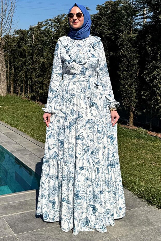 Botanik Elbise Mavi - 7