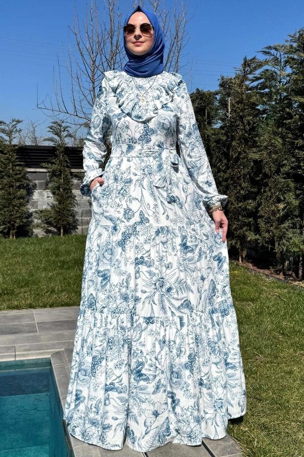 Botanik Elbise Mavi - 1