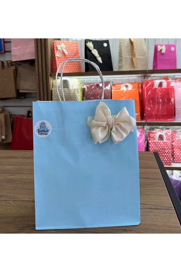Açık Mavi Hediyelik Kağıt Torba 18x24x8cm 25 ADET - 3