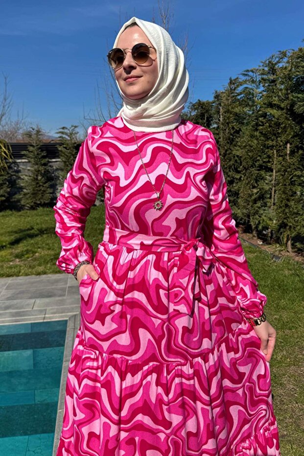 Rochie cu model acvatic roz - 2