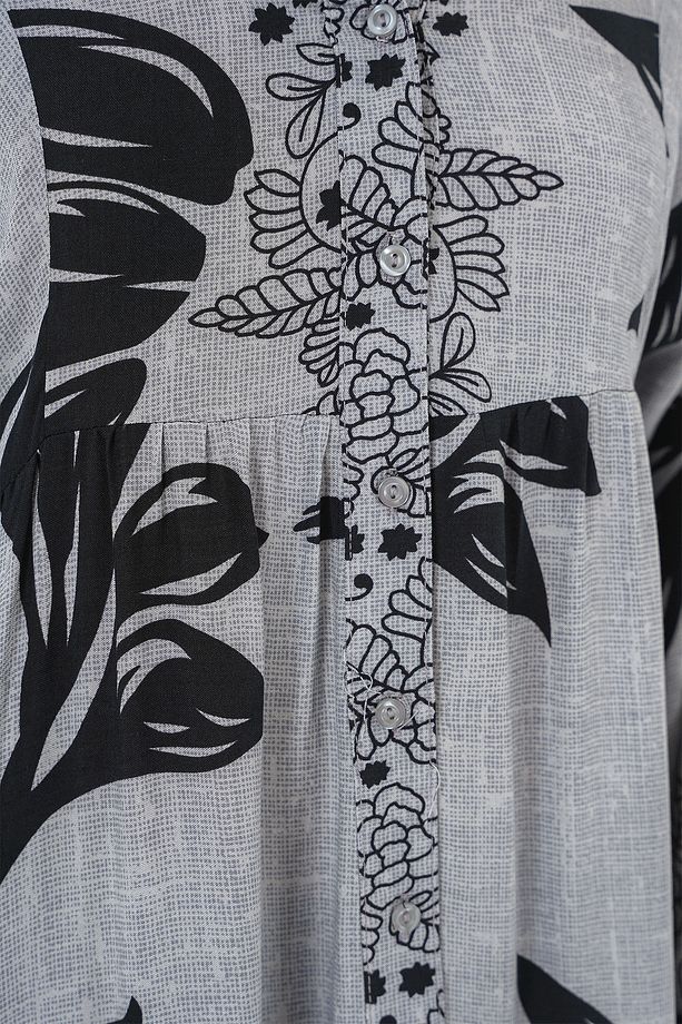 2423 Otantik Desenli Elbise - Taş - 5