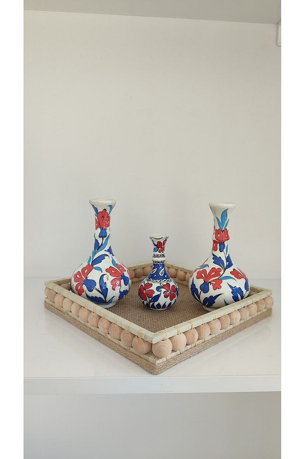El Yapımı Çini Mini Vazo / Dekoratif Obje 3'lü Set - 2