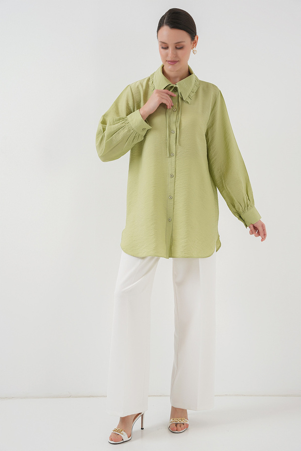Fırfırlı Uzun Gömlek Tunik 5952 - Çağla - 2