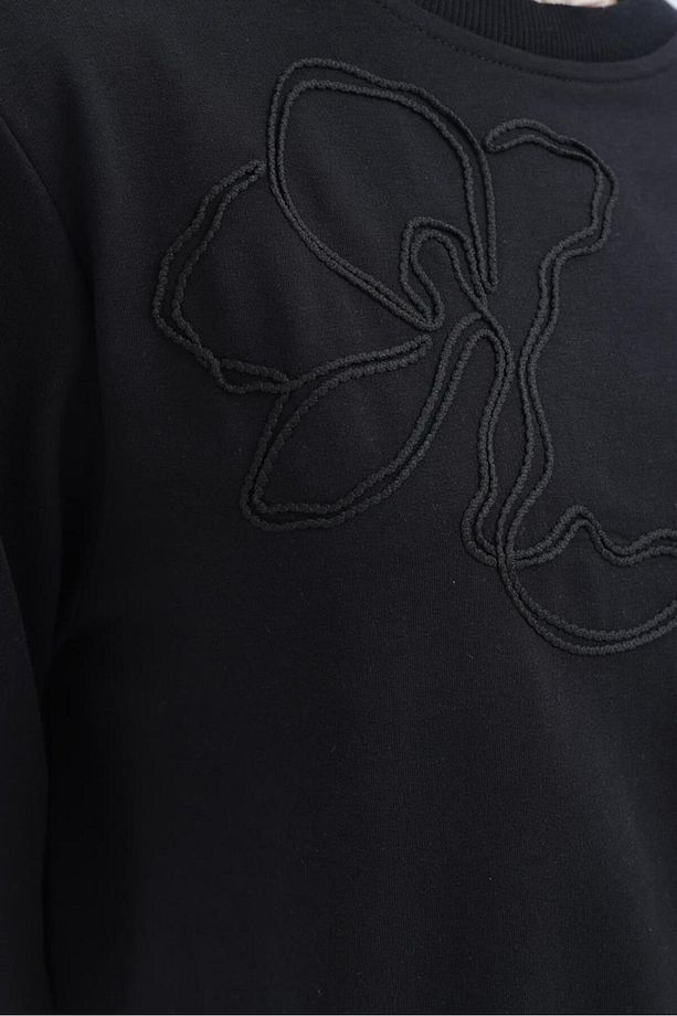Siyah-önü Nakış Detaylı Likralı Sweat - 5