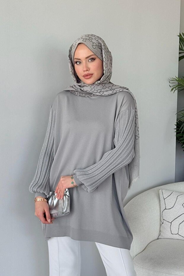 Cahide Merserize Tunik Gri - 2