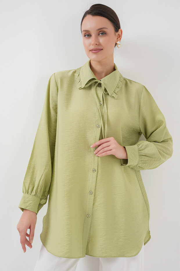 Fırfırlı Uzun Gömlek Tunik 5952 - Çağla - 1