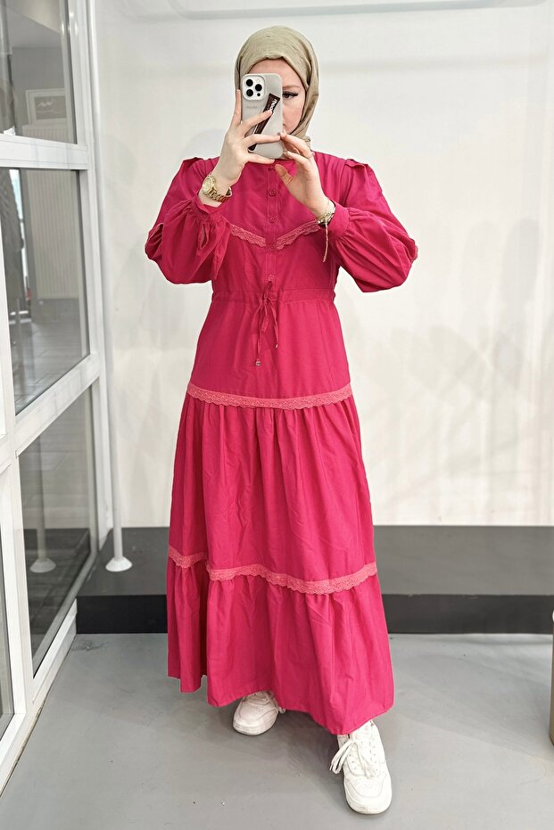 Ms334 Lace Judge Collar Pink Dress