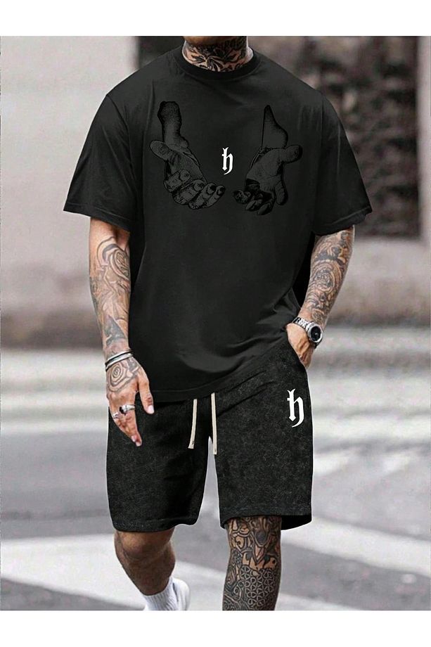 Eşofman Takımı Şort-Tshirt Oversize Karışık Baskılı - 2