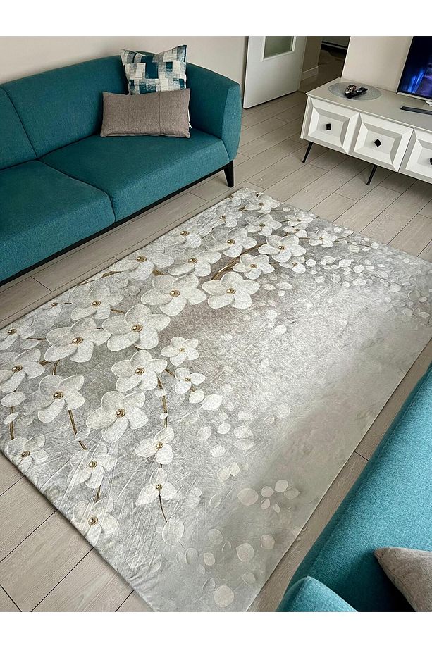 Orkide Model Kadife/İpek Lastikli Halı Örtüsü - 6