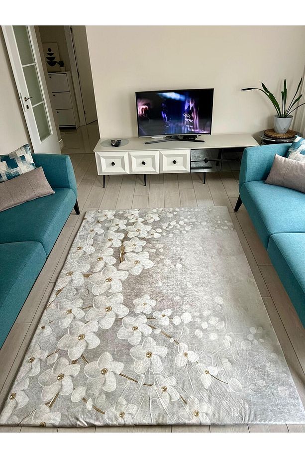 Orkide Model Kadife/İpek Lastikli Halı Örtüsü - 5