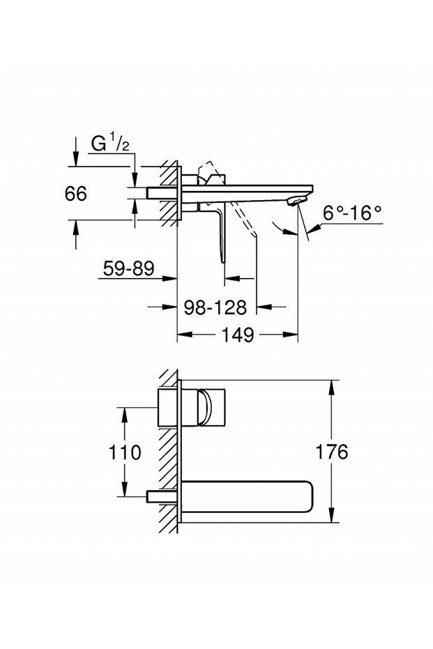 Grohe Lineare 19409001 washbasin mixer, wall mounting, requires fixing set, single lever, Chrome - 4