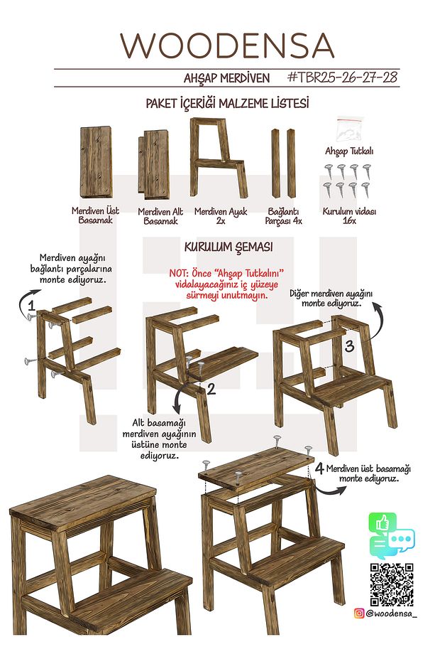 Siyah Basamak Tabure, Basamak Tabure, Ahşap Basamak Yükseltici - 5
