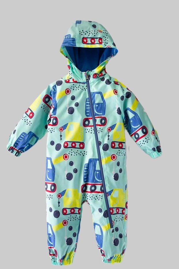 New Season Crane Figured Hooded Cotton Lined Zippered Baby & Kids Raincoat Jumpsuit Coat