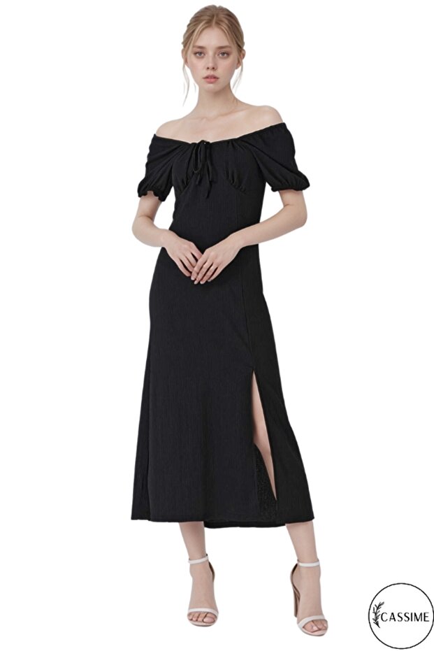 Women's Slit Black Summer Dress S-M-L-Xl