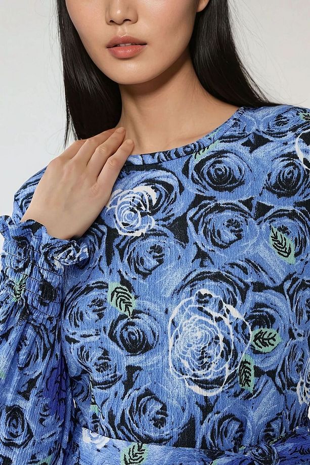 Çiçek Desenli Uzun Kol Örme Modest Elbise - 7