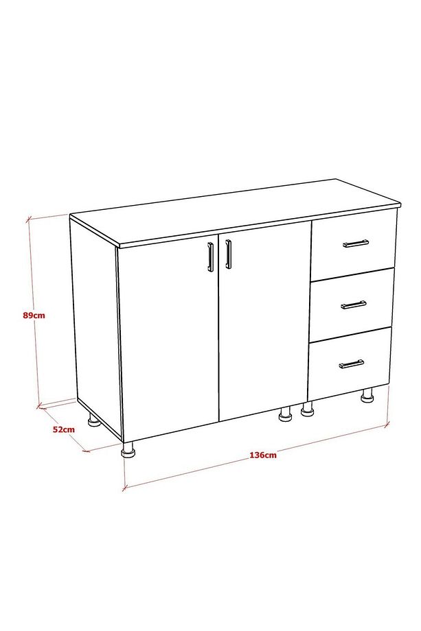 DANİ MUTFAK DOLABI ALT MODÜL ÇEKMECELİ 135CM (TEZGAH DAHİL) - 4