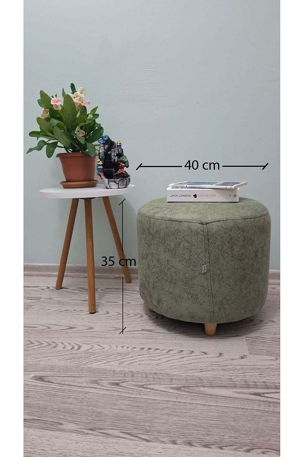 Ahşap Ayaklı Yuvarlak Nubuk Kumaş Puf&bench Koltuk/tabure - 2