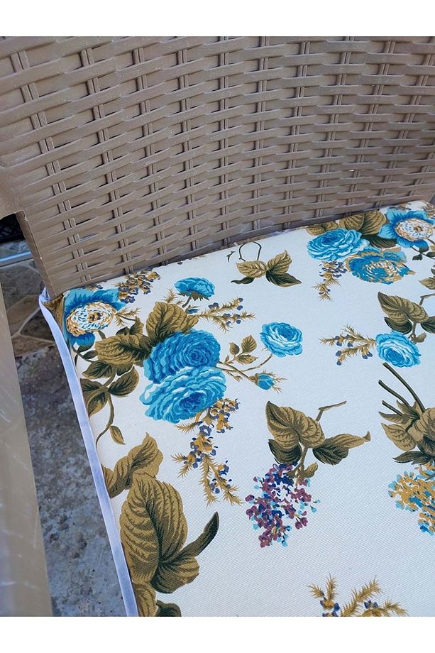 1 Adet Rattan Tek Alt Sandalye Minderi, Extra Kalın (Kalınlık 5cm)-İngiliz Gülü Mavi - 2